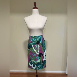 Jaclyn Smith Abstract Floral Print Skirt Green Multi Size L